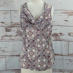 Fabindia 100% Cotton Sleeveless Top Red Blue Print Size Medium